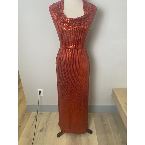 Arik Levy Dresses & Skirts - VTG 70's Red Sequined Fitted Halter Gown Dress S Women's Party Formal Cocktail